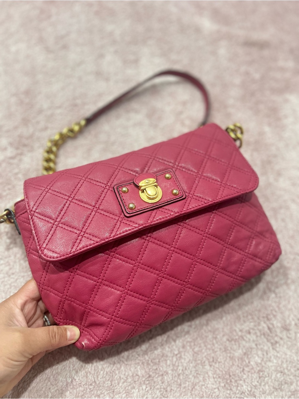 Marc Jacobs Quilted Fuchsia Shoulder Bag with Gold Hardware